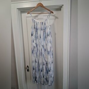DKNY Blue Shimmery Striped Watercolor Artsy Midi Shift Dress Size Large